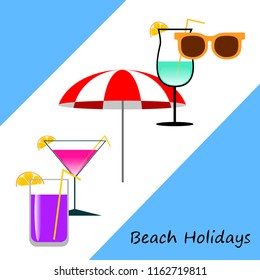 beach umbrella sunglasses cocktail beach holiday vector background