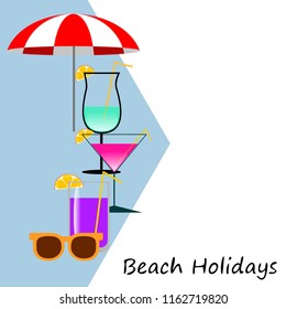 beach umbrella sunglasses cocktail beach holiday vector background