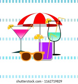 beach umbrella sunglasses cocktail beach holiday vector background