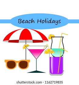 beach umbrella sunglasses cocktail beach holiday vector background