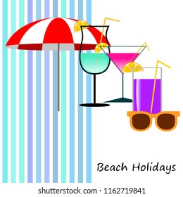 beach umbrella sunglasses cocktail beach holiday vector background