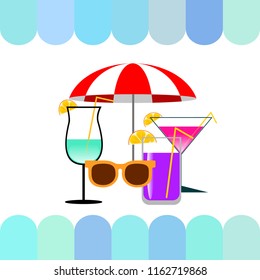 beach umbrella sunglasses cocktail beach holiday vector background