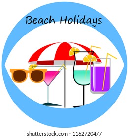 beach umbrella sunglasses cocktail beach holiday vector background