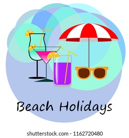 beach umbrella sunglasses cocktail beach holiday vector background