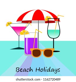 beach umbrella sunglasses cocktail beach holiday vector background