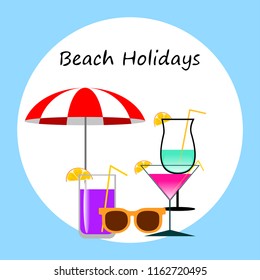 beach umbrella sunglasses cocktail beach holiday vector background