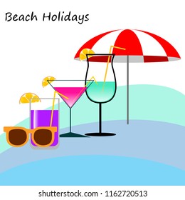 beach umbrella sunglasses cocktail beach holiday vector background