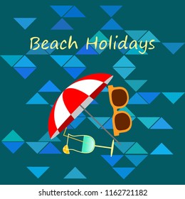 beach umbrella sunglasses cocktail beach holiday vector background