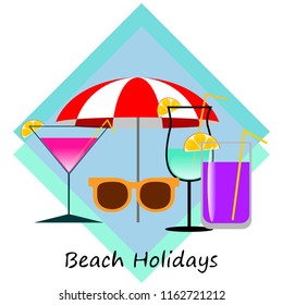 beach umbrella sunglasses cocktail beach holiday vector background