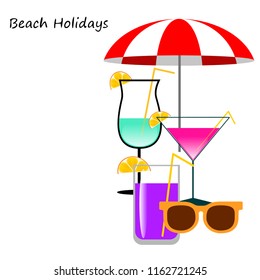 beach umbrella sunglasses cocktail beach holiday vector background