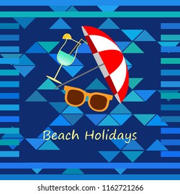 beach umbrella sunglasses cocktail beach holiday vector background