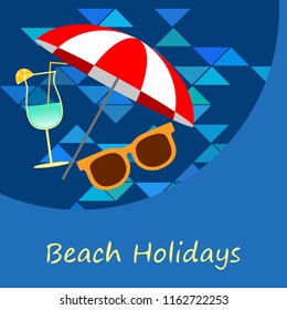 beach umbrella sunglasses cocktail beach holiday vector background