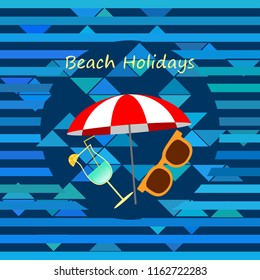 beach umbrella sunglasses cocktail beach holiday vector background