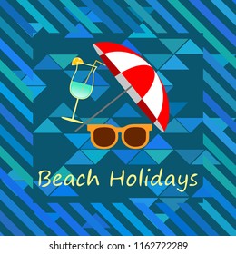 beach umbrella sunglasses cocktail beach holiday vector background