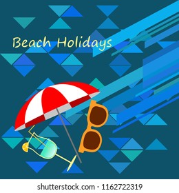 beach umbrella sunglasses cocktail beach holiday vector background