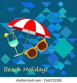 beach umbrella sunglasses cocktail beach holiday vector background