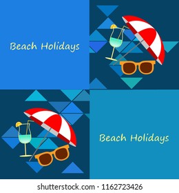 beach umbrella sunglasses cocktail beach holiday vector background