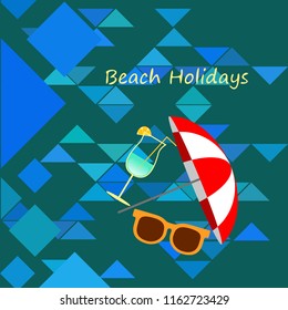 beach umbrella sunglasses cocktail beach holiday vector background