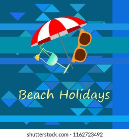 beach umbrella sunglasses cocktail beach holiday vector background