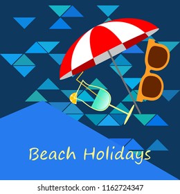 beach umbrella sunglasses cocktail beach holiday vector background