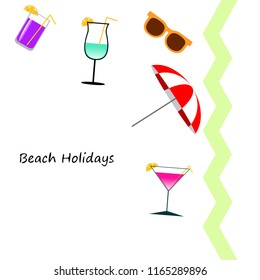 beach umbrella sunglasses cocktail beach holiday vector background