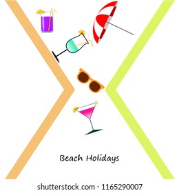 beach umbrella sunglasses cocktail beach holiday vector background