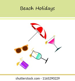 beach umbrella sunglasses cocktail beach holiday vector background