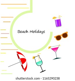 beach umbrella sunglasses cocktail beach holiday vector background