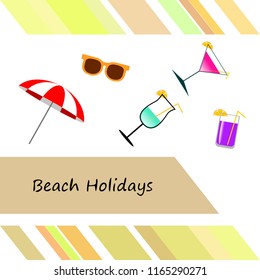 beach umbrella sunglasses cocktail beach holiday vector background