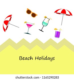 beach umbrella sunglasses cocktail beach holiday vector background