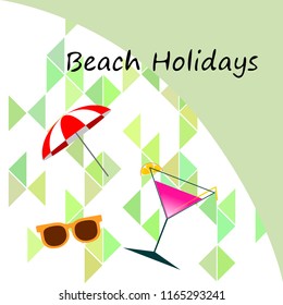 beach umbrella sunglasses cocktail beach holiday vector background