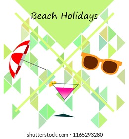 beach umbrella sunglasses cocktail beach holiday vector background