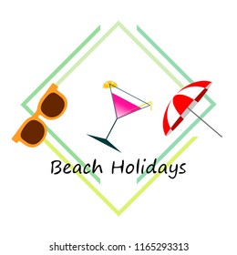 beach umbrella sunglasses cocktail beach holiday vector background