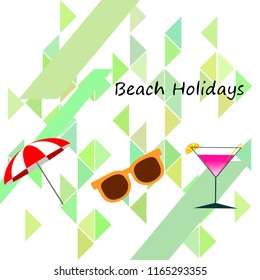 beach umbrella sunglasses cocktail beach holiday vector background