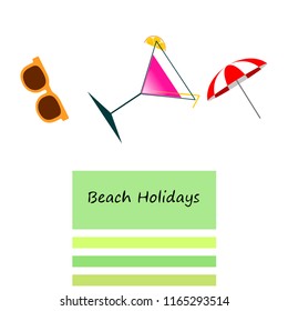 beach umbrella sunglasses cocktail beach holiday vector background