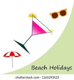 beach umbrella sunglasses cocktail beach holiday vector background