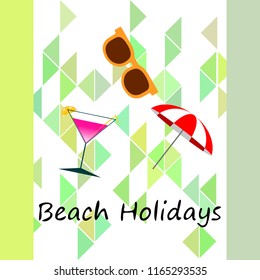 beach umbrella sunglasses cocktail beach holiday vector background