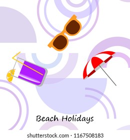 beach umbrella sunglasses cocktail beach holiday vector background