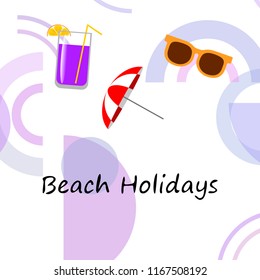 beach umbrella sunglasses cocktail beach holiday vector background