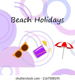 beach umbrella sunglasses cocktail beach holiday vector background