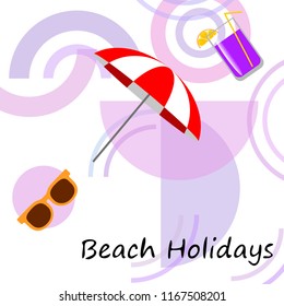 beach umbrella sunglasses cocktail beach holiday vector background