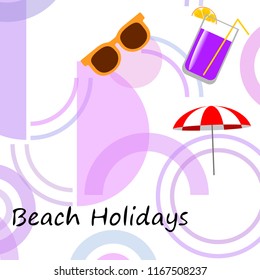 beach umbrella sunglasses cocktail beach holiday vector background