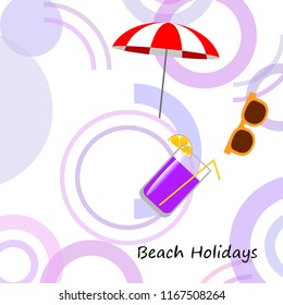 beach umbrella sunglasses cocktail beach holiday vector background
