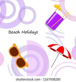 beach umbrella sunglasses cocktail beach holiday vector background