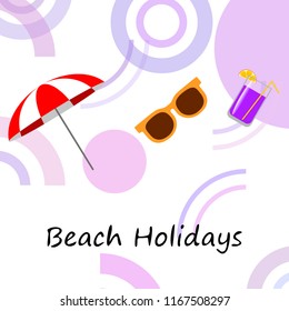 beach umbrella sunglasses cocktail beach holiday vector background