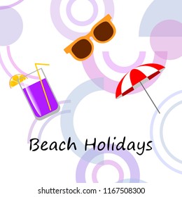 beach umbrella sunglasses cocktail beach holiday vector background