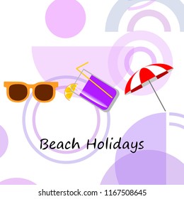 beach umbrella sunglasses cocktail beach holiday vector background