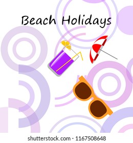 beach umbrella sunglasses cocktail beach holiday vector background