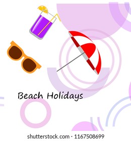 beach umbrella sunglasses cocktail beach holiday vector background