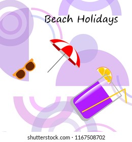 beach umbrella sunglasses cocktail beach holiday vector background